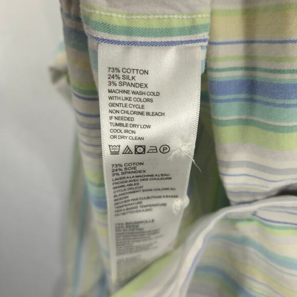 Tommy Bahama Shirt Mens Large Green Blue Striped Silk Blend Stretch Long Sleeve - Picture 8 of 8